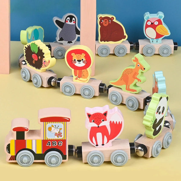 11 Pcs Magnetic Wooden Animals Train Set