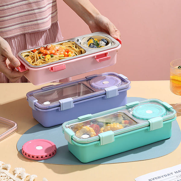 2 Compartments Stainless Steel Lunch Box With Sauce Pot