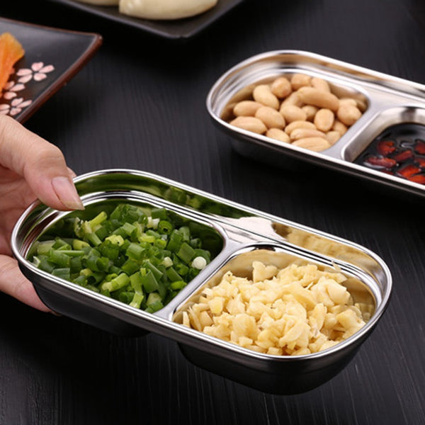 2 Compartments Stainless Steel Silver Sauce Dish