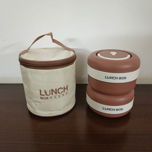 2 Piece New Stainless Steel Brown Lunch Box With Foil Bag
