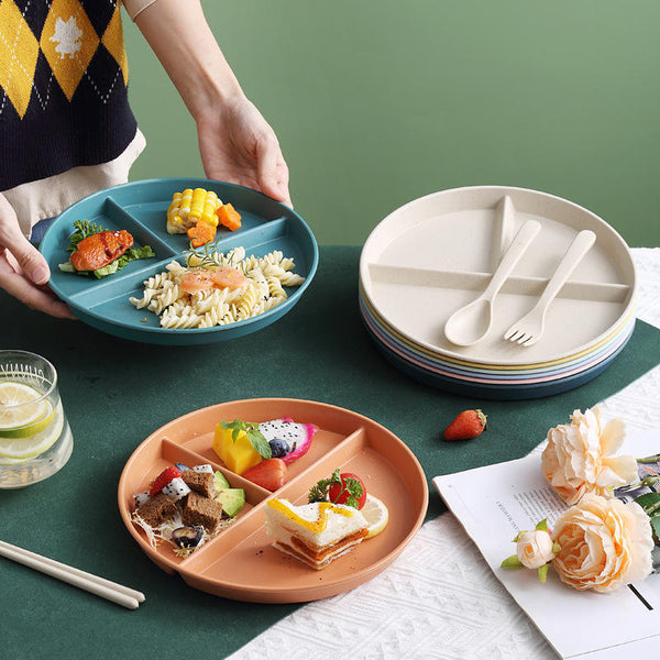 3 Compartment Round Wheat Straw Plastic Plate