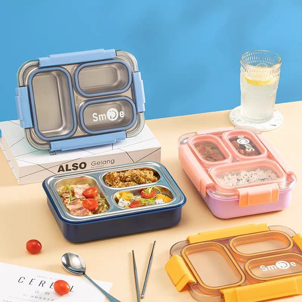 3 Compartment Smile Stainless Steel Lunch Box