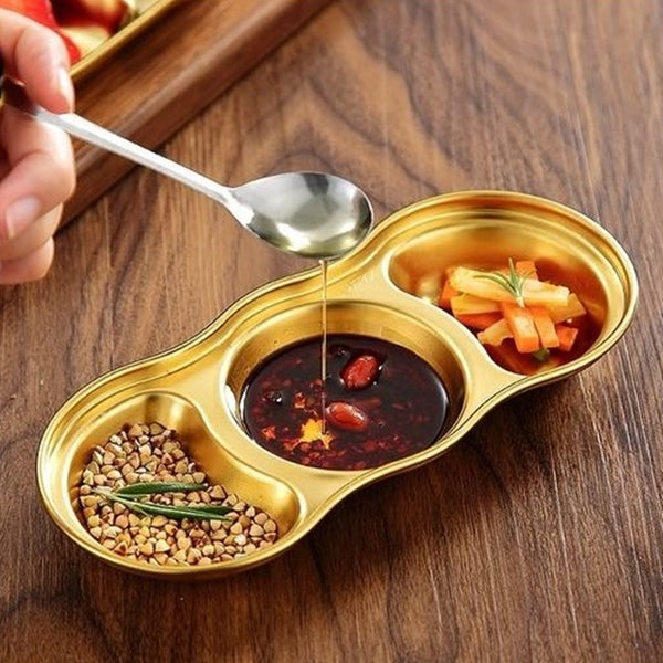 3 Compartment Stainless Steel Golden Sauce Dish