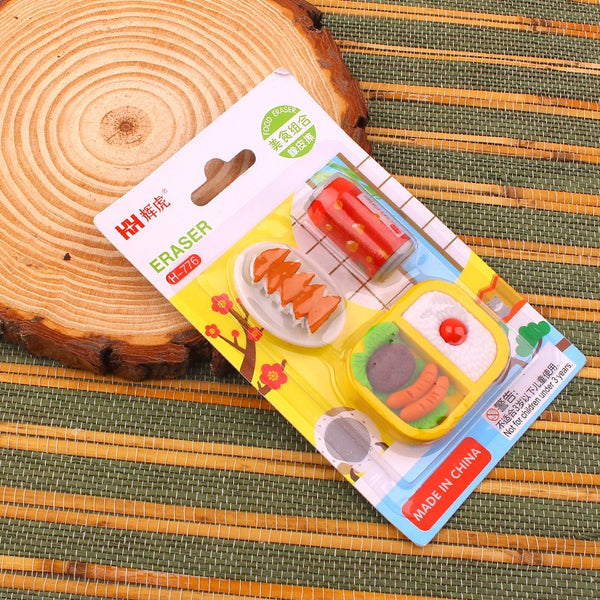 3 Piece Food Eraser Set