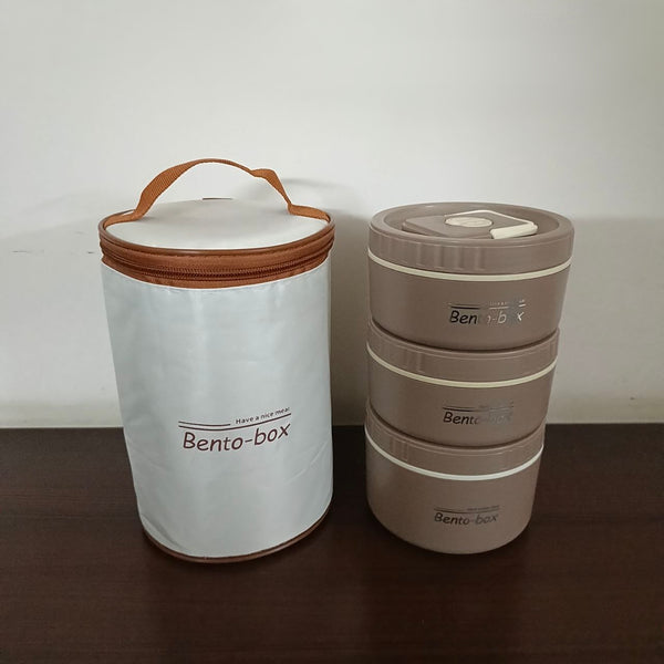 3 Piece Stainless Steel Brown Lunch Box With Foil Bag