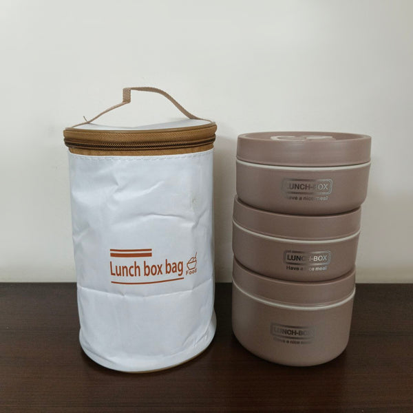 3 Piece Stainless Steel Brown Lunch Box With Foil Bag