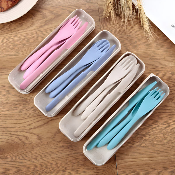 3 Piece Wheat Straw Travel Cutlery Set