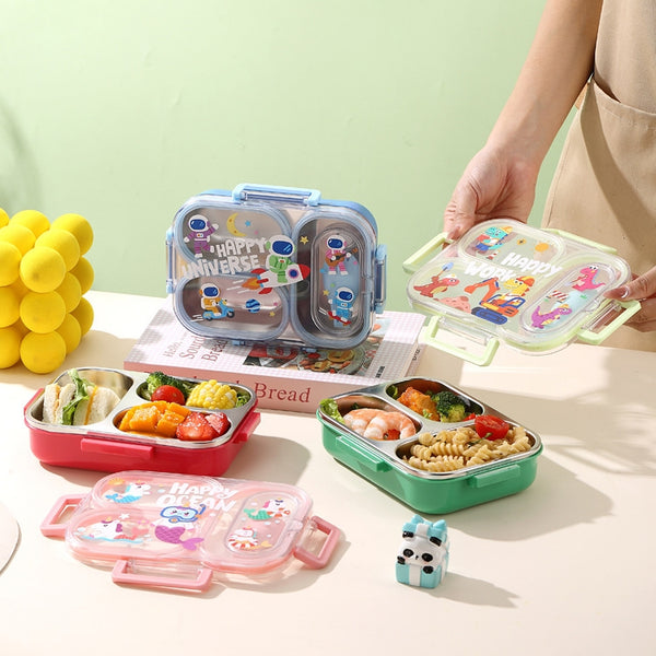 3 Compartment 600ml Stainless Steel Kids Tiffin Box