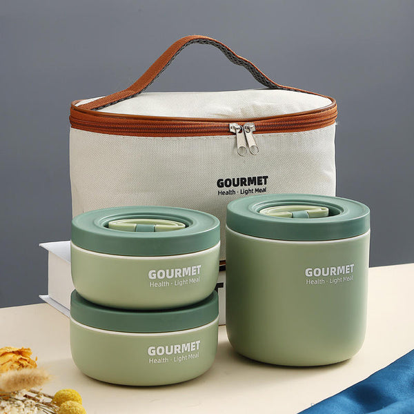 3 Piece Green Gourmet Stainless Steel Lunch Box With Bag