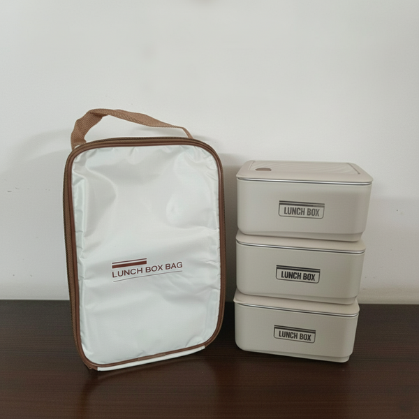 3 Piece Square Stainless Steel Lunch Box With Foil Bag
