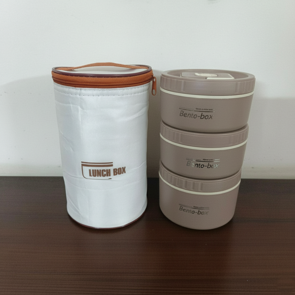 3 Piece Stainless Steel Brown Lunch Box With Foil Bag