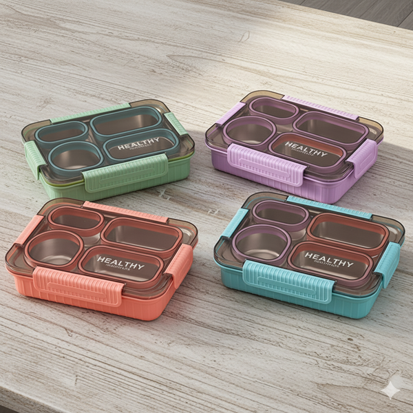 4 Compartment Healthy Life Stainless Steel Lunch Box