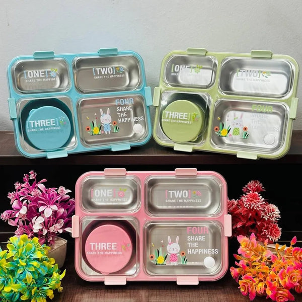 4 Compartments Stainless Steel Lunch Box Lx-7072A