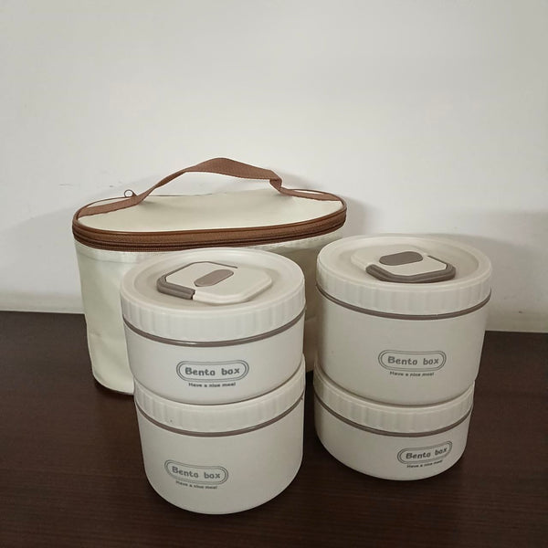 4 Piece Stainless Steel Cream Lunch Box With Foil Bag