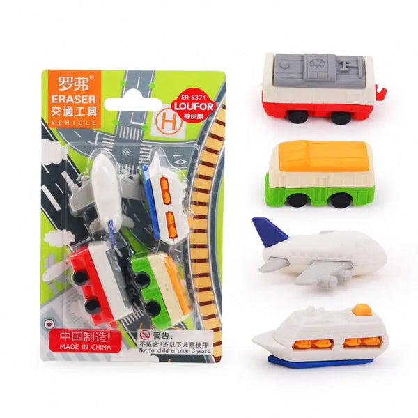 4 Piece Vehicle Eraser Set