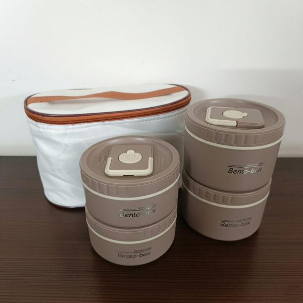 4 Piece Stainless Steel Brown Lunch Box With Foil Bag