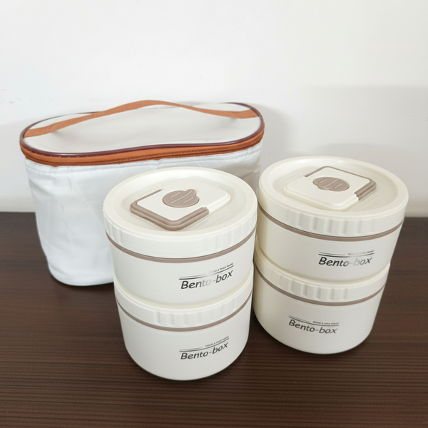 4 Piece Stainless Steel Cream Lunch Box With Foil Bag