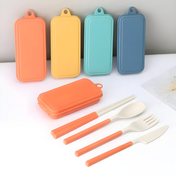 5 Piece Wheat Straw Travel Cutlery Set