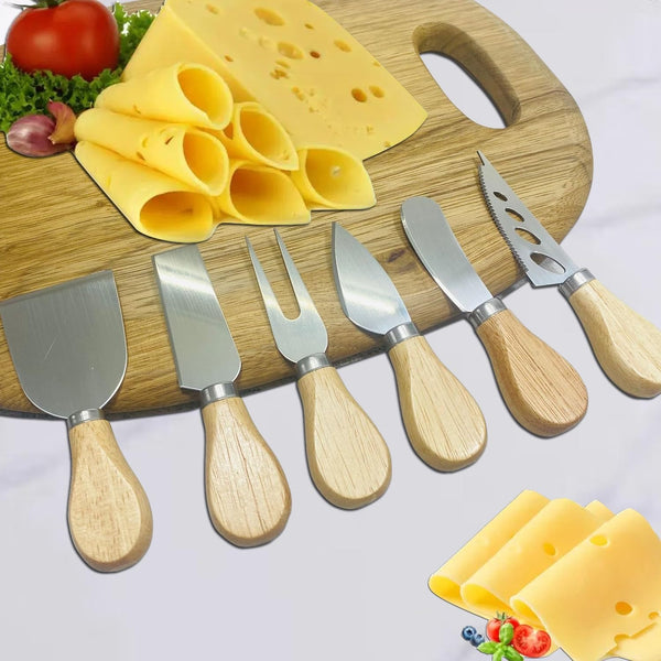 6 Pieces Cheese Knife Set with Wooden Handle