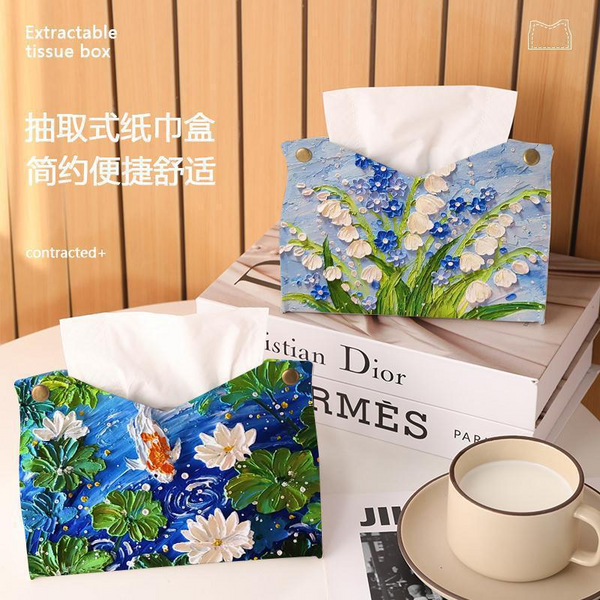 Blue Color Flower Print Tissue Storage Bag