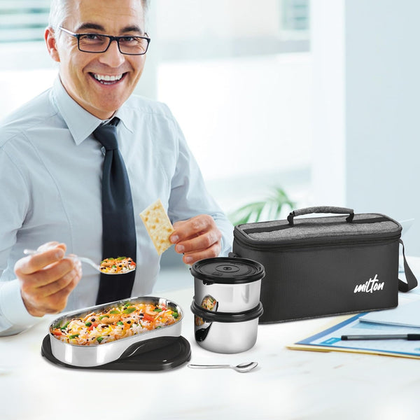 Milton Steel Smart Black Lunch Box Combo