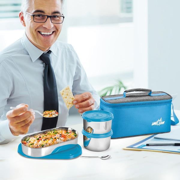 Milton Steel Smart Blue Lunch Box Combo