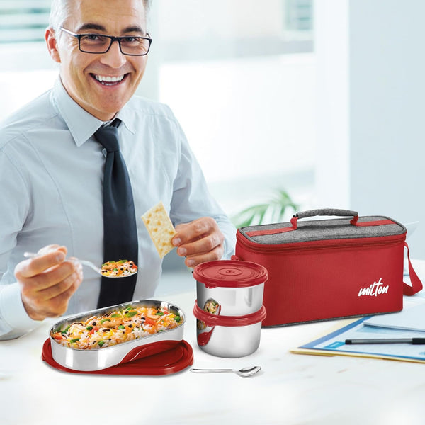 Milton Steel Smart Red Lunch Box Combo