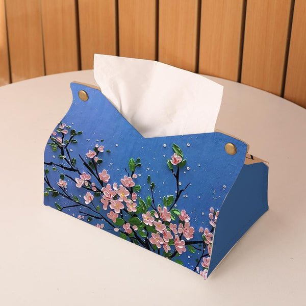 Pu Leather Blue Flower Tissue Box