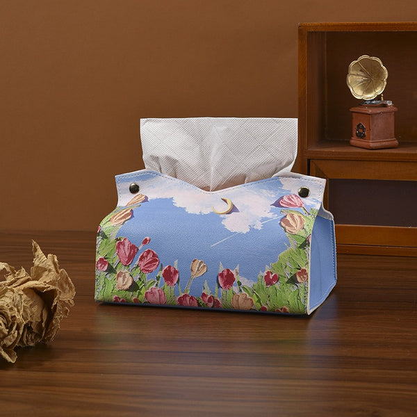 Pu Leather Floral Tisssue Box