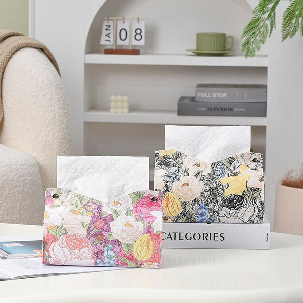 Pu Leather Flower Tissue Box