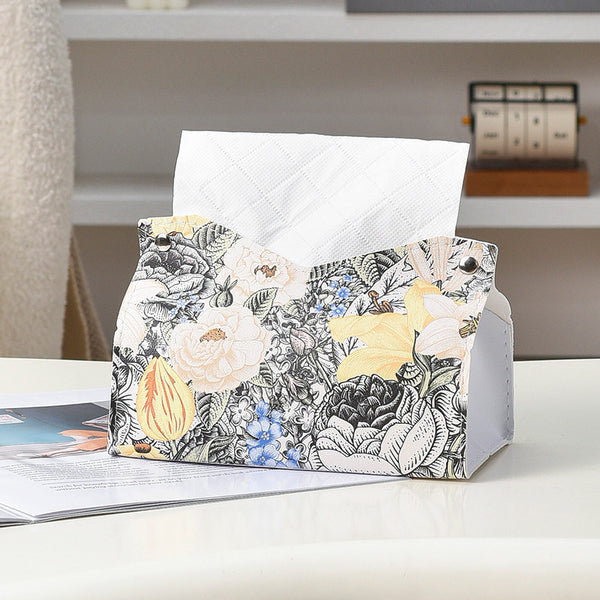 Pu Leather Flower Tissue Box