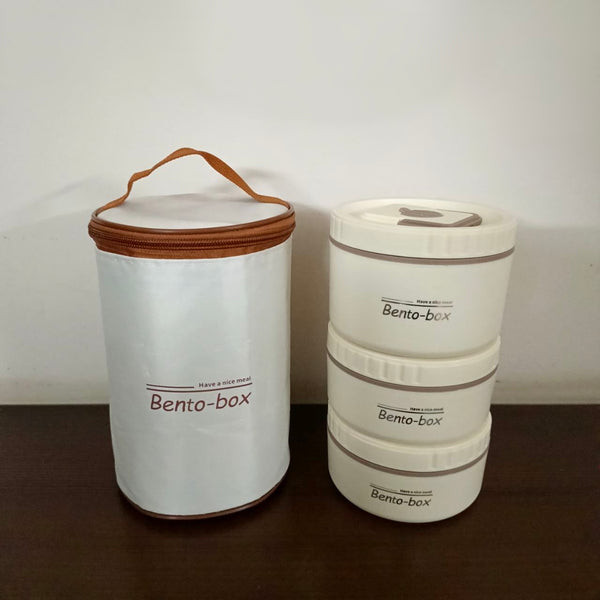 3 Piece Stainless Steel Cream Lunch Box With Foil Bag